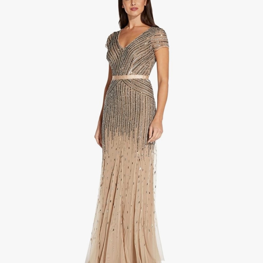 Adrianna Papell Brown and Gold Sequin Gown
